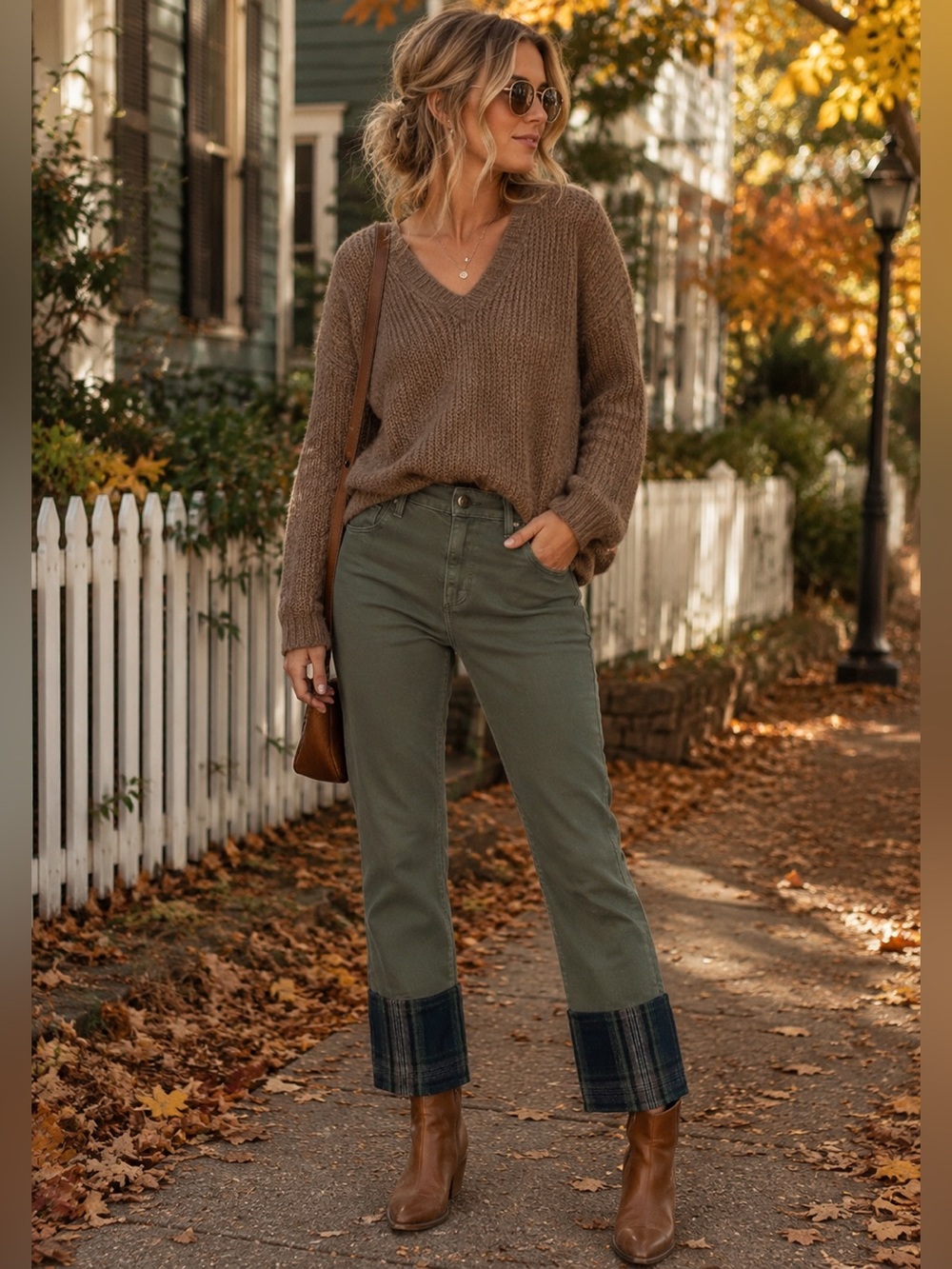 Driftwood Colette Olive Plaid Cuff Jeans Size 27 NWOT Fall Boho Pants